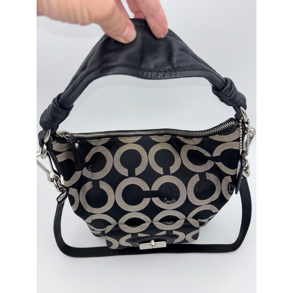 COACH Kristin Hobo Bag Y2K Shoulder Handbag Black Logo Jacquard Crossbody Gray - Picture 7 of 16